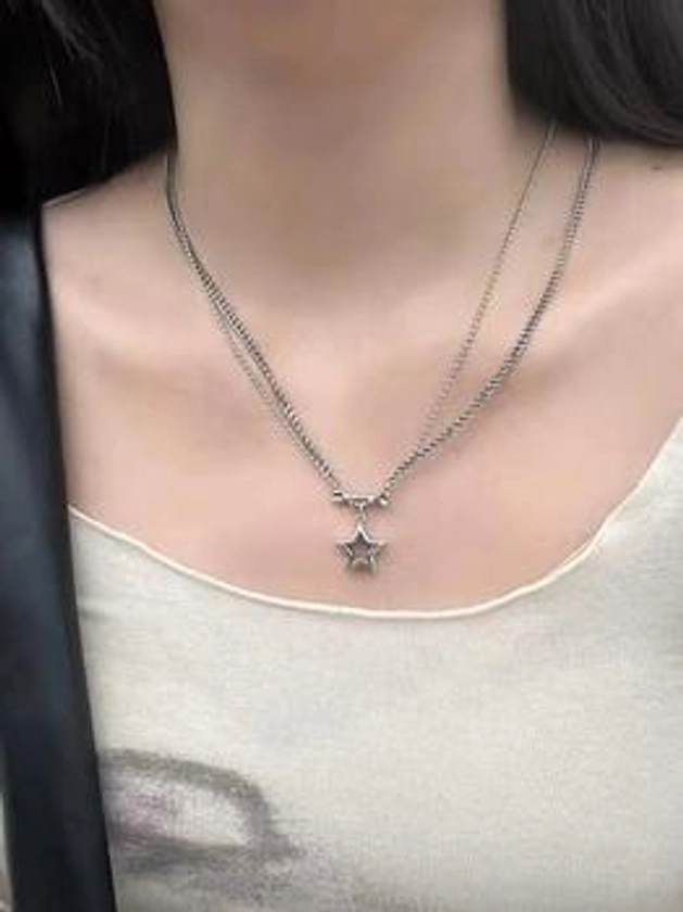 Double Layered Cutout Star Bone Charm Necklace