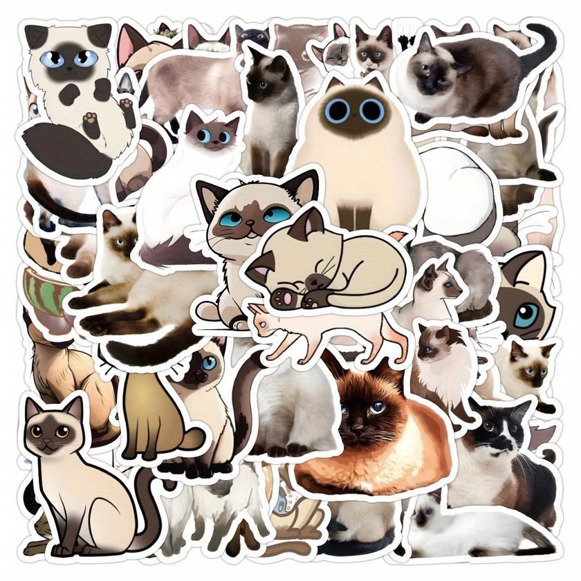 50pcs Siamese Cat Sticker Pet Q Cute Cartoon Graffiti Waterproof Stickers Decoration Stickers Anime Guka Stickers Cute Animal Cartoon Fashion Love Gra