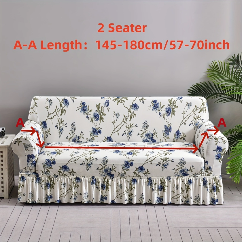 Elastic Printed Polyester Sofa Cover with * Skirt - Fits 1, 2, 3, and 4 Seat Sofas