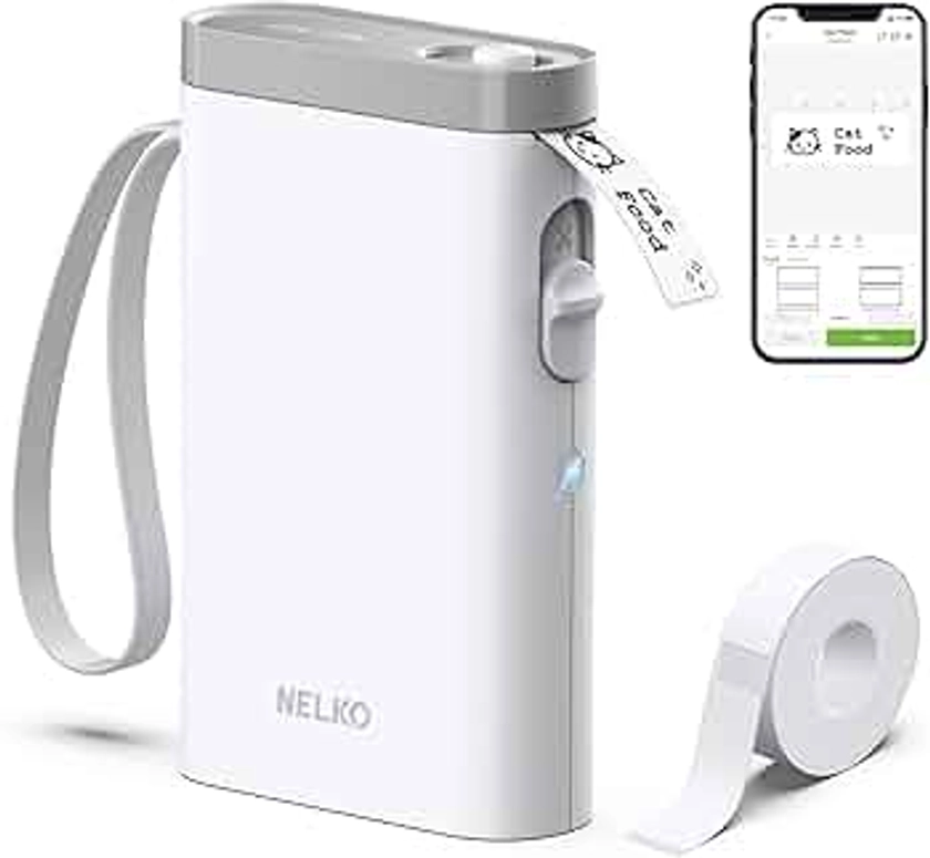 Nelko Label Maker Machine with Tape, P21 Portable Bluetooth Label Printer, Wireless Handheld Sticker Maker Mini Label Makers with Multiple Templates for Organizing Storage Barcode Office Home, White