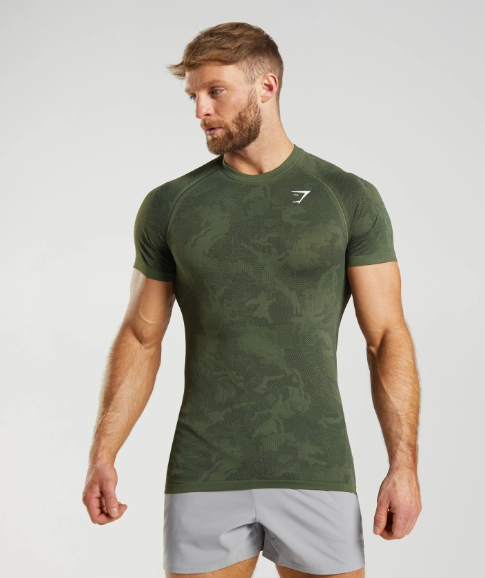 Gymshark Geo Seamless T-Shirt - Core Olive/Black