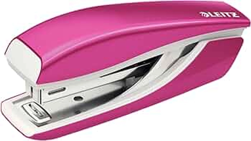 Leitz Mini Stapler, 10 Sheet Capacity, Ergonomic Metal Body, Includes Staples, WOW Range, 55281023 - Metallic Pink