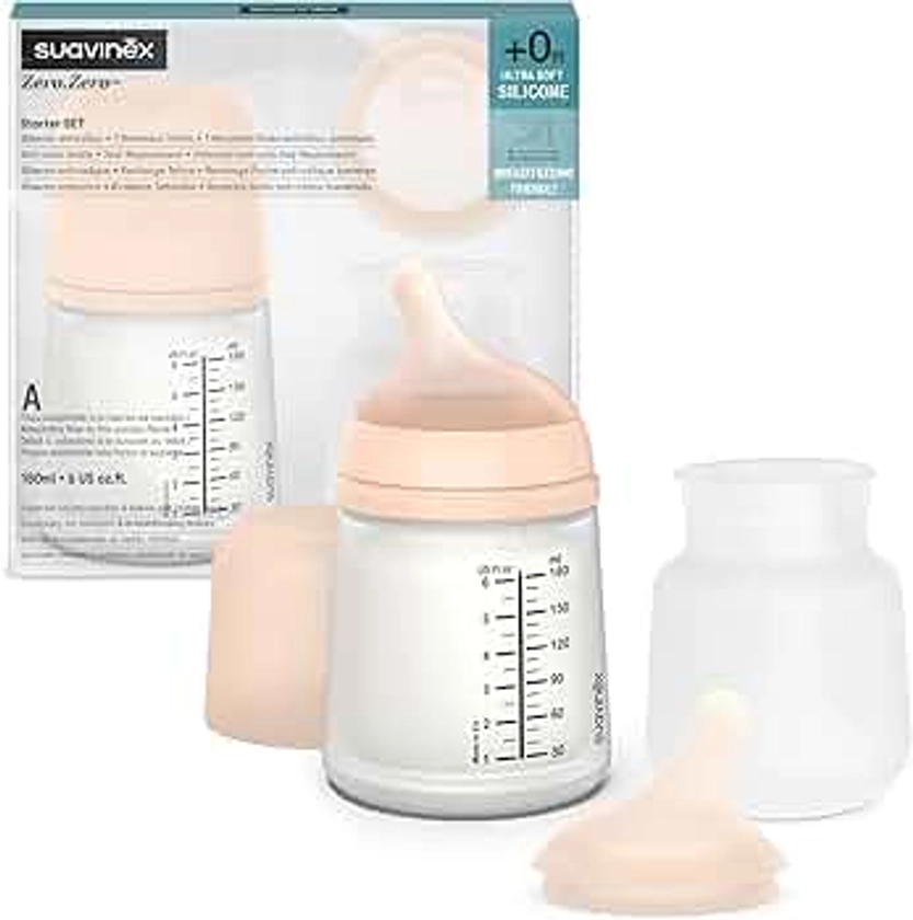 Suavinex, Pack Biberon Anti Colique Zero Zero Spécial Allaitement. Biberon 180 ml avec Tétine à Débit Adaptable + Rechange Tétine à Débit Adaptable + Rechange Poche Anti Colique, pour Bébés +0 Mois