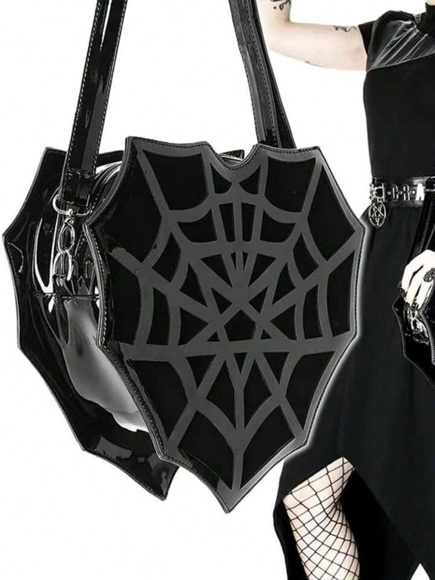 Bolso de bandolera con diseño de telaraña gótico oscuro, estilo punk bolso de mano creativo de mujer para Halloween, de gran capacidad, material de PU, bolso de hombro de estilo Y2K para dama, bolsillo con cremallera genial, favorito para viajes y fiestas, bolsos de Halloween, perfecto para fiestas de etiqueta, moda de Halloween y moda gótica