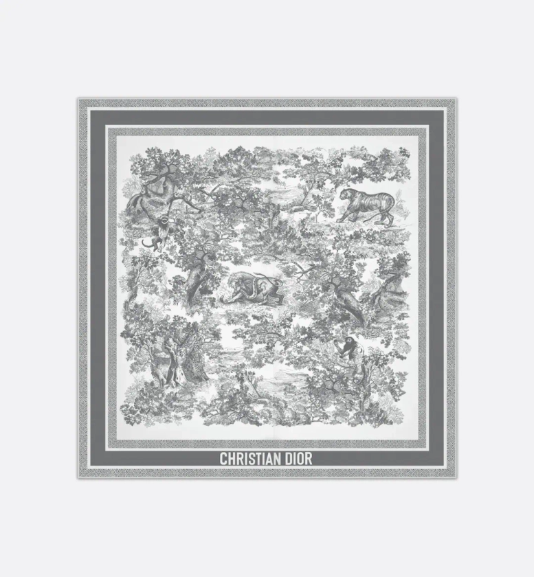 Toile de Jouy Sauvage 90 Square Scarf Ivory and Gray Silk Twill | DIOR