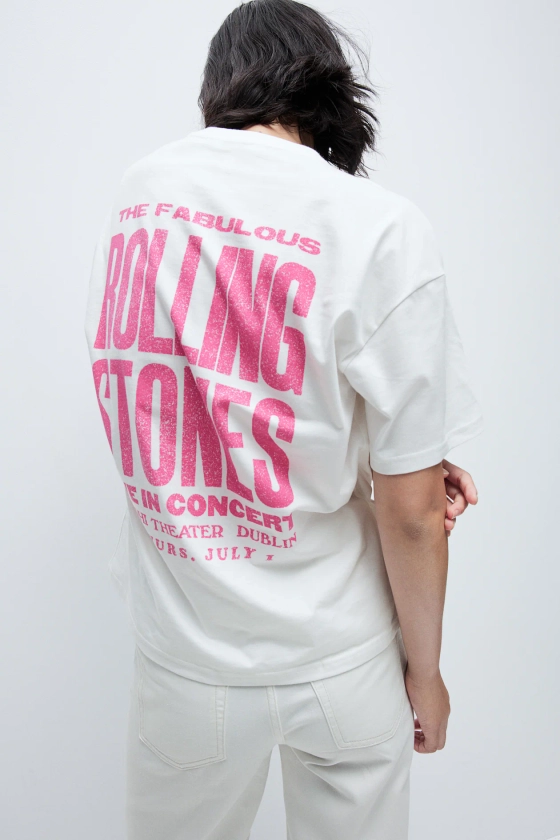 T-shirt oversize imprimé - Blanc/The Rolling Stones - FEMME | H&M FR