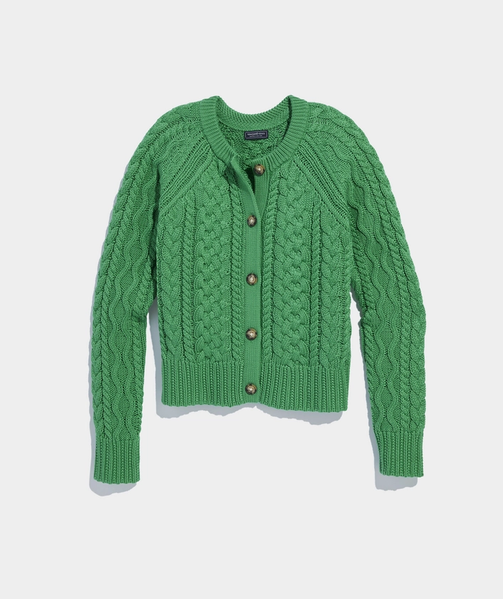 Cotton Cable Crewneck Cardigan