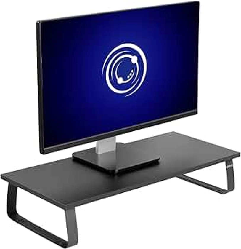 VIVO 24 inch Monitor Stand, Wood & Steel Desktop Riser, Screen, Keyboard, Laptop, Small TV Ergonomic Desk and Tabletop Organizer, Black, STAND-V000D