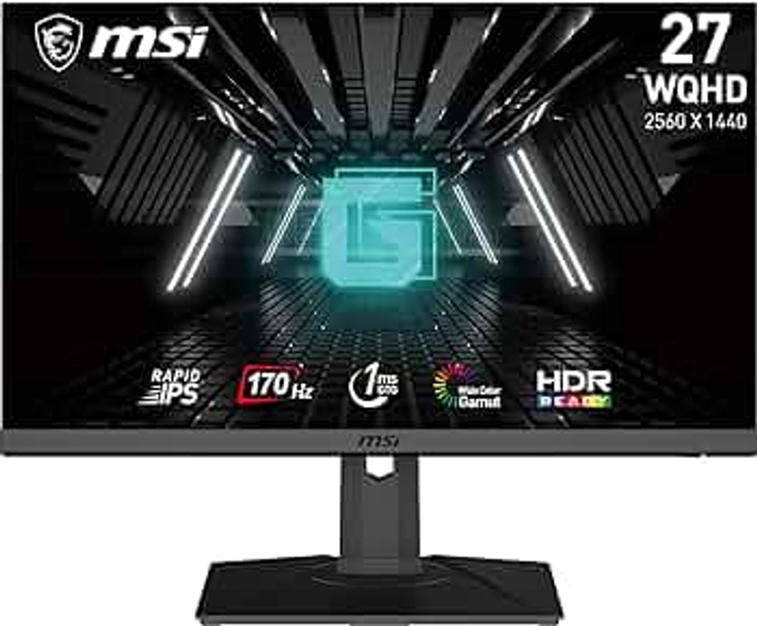 MSI G272QPF, 27" Gaming Monitor, 2560 x 1440 (QHD), Rapid IPS, 1ms, 170Hz, G-Sync Compatible, HDR Ready, HDMI, Displayport, Tilt, Swivel, Height Adjustable, Pivot