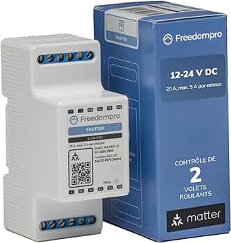 Freedompro Module Volet Roulant DIN WC0102-D, Interrupteur WiFi Intelligent 2 Canaux, Domotique, Compatible avec HomeKit Apple, Alexa, Google Home, Matter, sans Hub, 12-24V, pour Panneau Électrique