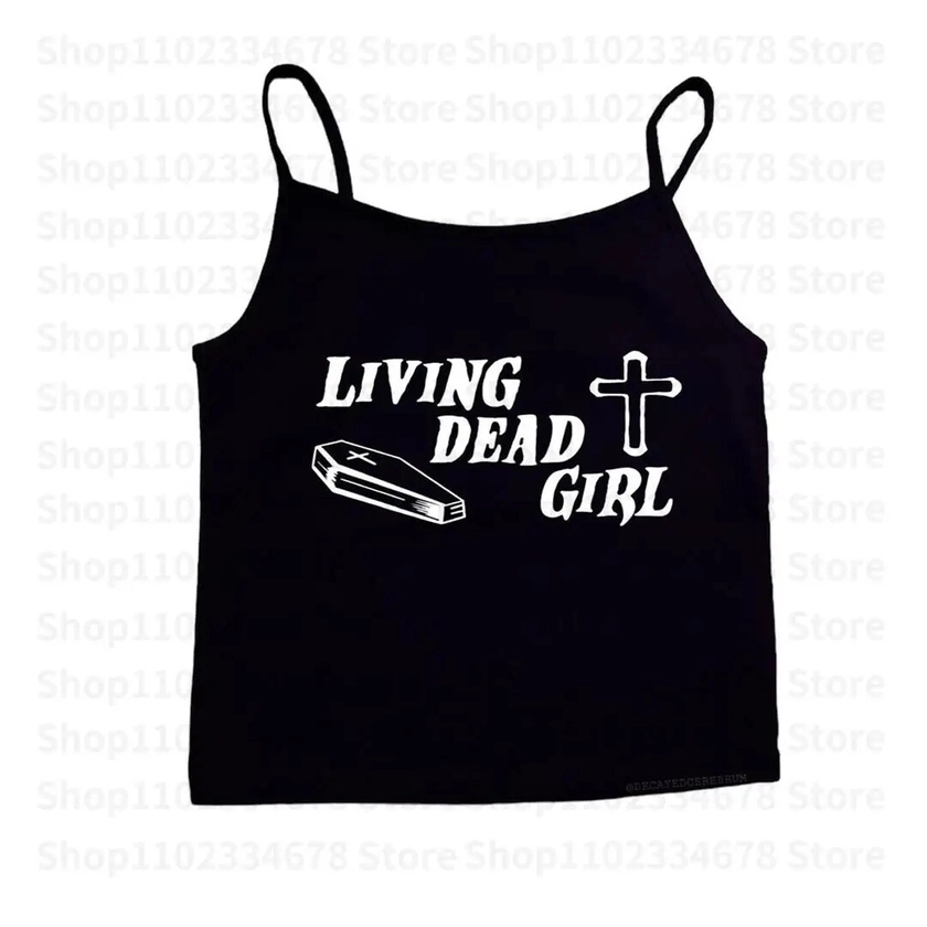 Tops cortos con estampado Grunge para mujer, camisetas sin mangas, chaleco Sexy, ropa de calle, Tops de los años 2000 - AliExpress