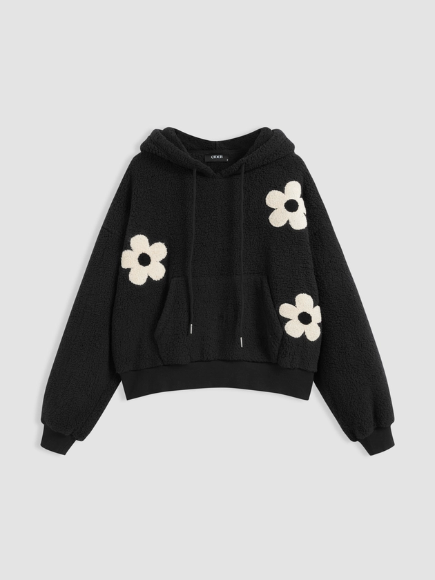 Fleece Floral Knotted Hoodie