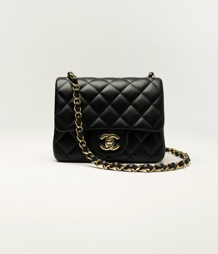 Mini classic handbag, Lambskin, black — Fashion | CHANEL