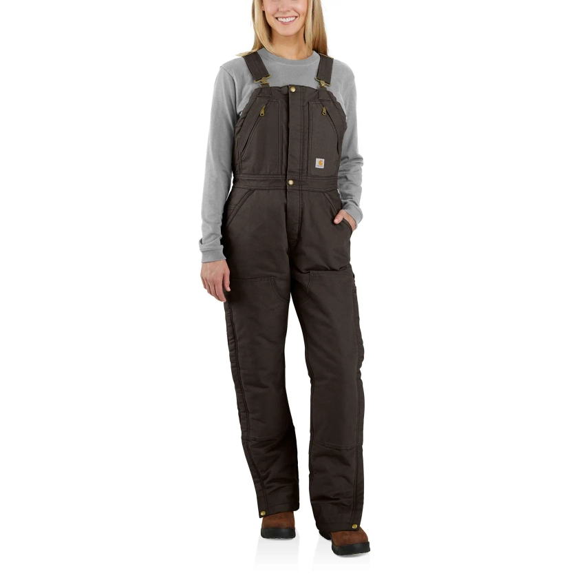 Women's Insulated Bib Overalls - Loose Fit - Washed Duck - 3 Warmest Rating