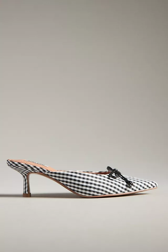 Bibi Lou Gingham Kitten-Heel Mules