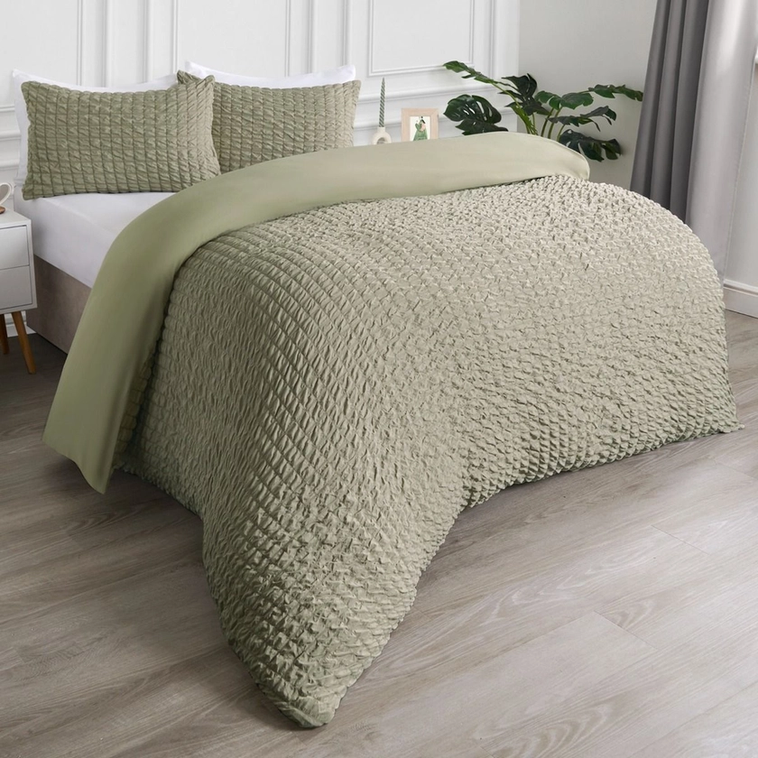 OHS Geometric Seersucker Duvet Set - Sage