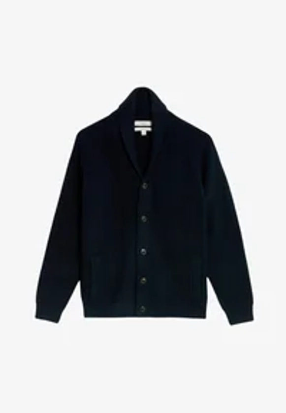 Cotton Blend Ribbed Shawl Collar - Gilet - dark navy