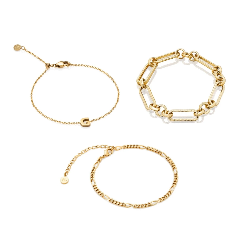 Figaro Chain Bracelet Bundle (Gold)