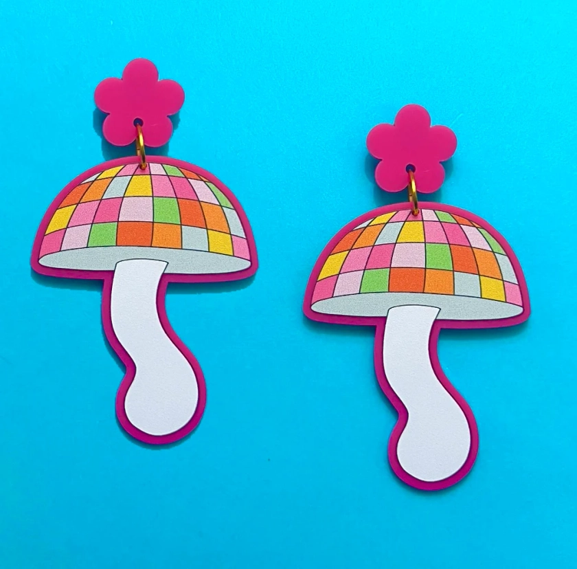 Groovy Disco Ball Mushroom Drop Earrings