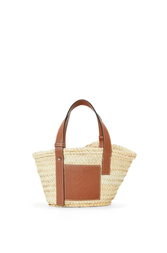 Petit panier en fibres de palmier et cuir de veau Naturel/Tan - LOEWE