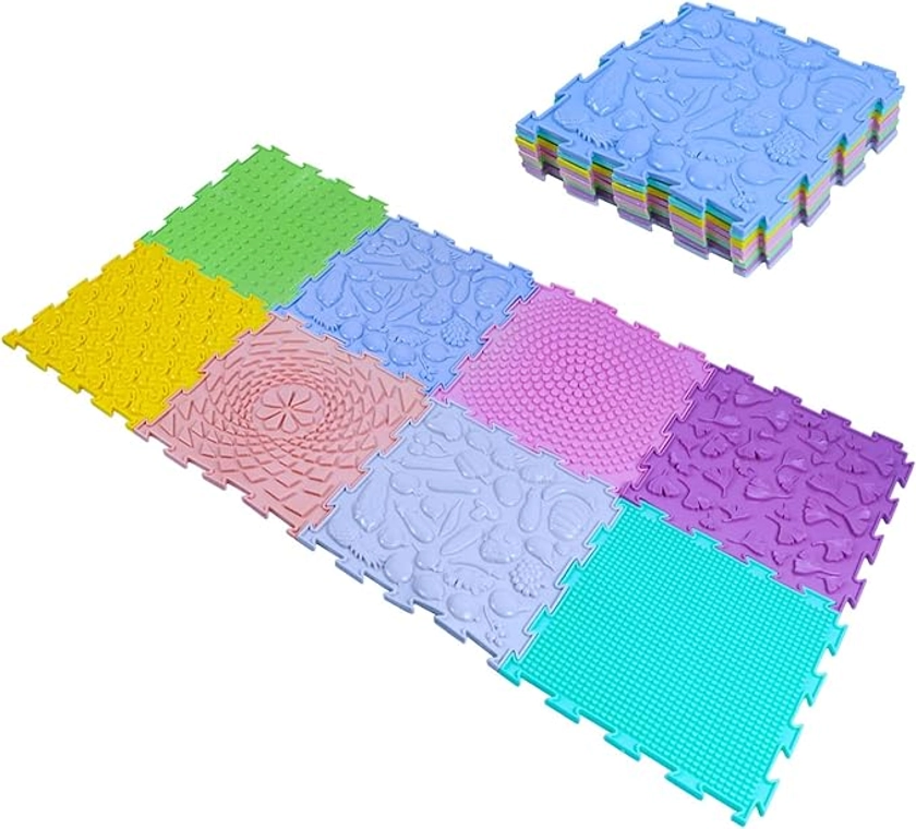 Sensory Floor Mats 8PCS, Fun Rainbow Set of Sensory Mat Assorted Pattern Sensory Play Mats for Floor, Foot Massage Mats, Game Mats, Orthopedic Floor Mats, Candy Colors