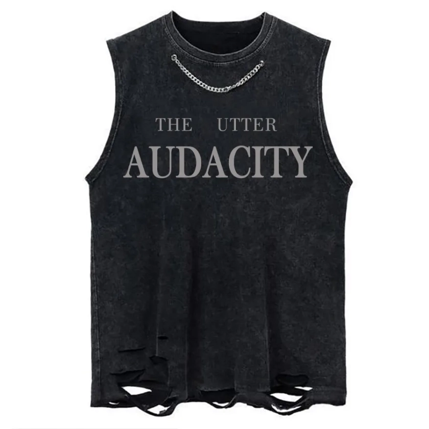 Vintage The Utter Audacity Chain Ripped Washed Tank Sale-boldoversize