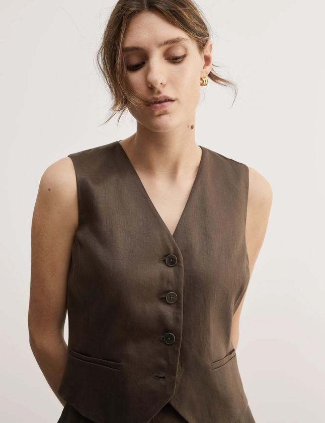 Pure Linen Single Breasted Waistcoat