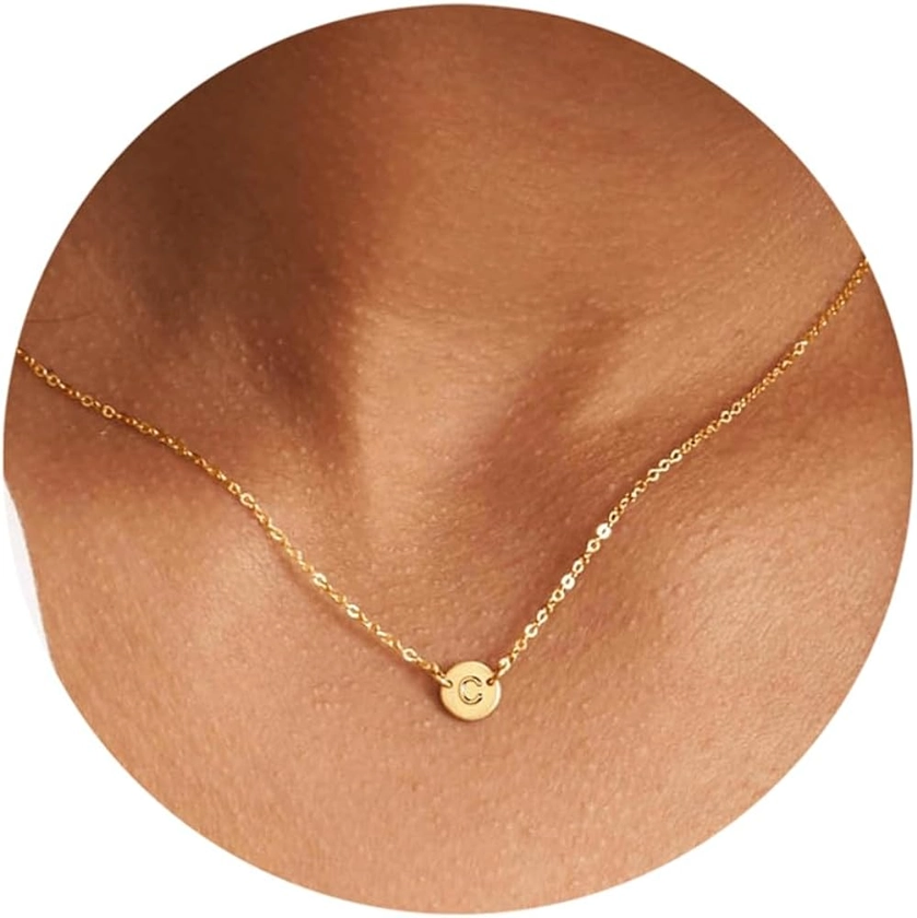 Turandoss Gold Initial Necklace for Women - 16K Gold Plated Necklaces for Women Dainty Coin Letter Pendant Necklace Gold Necklaces for Women Trendy Gold Jewelry for Women Teens Gifts