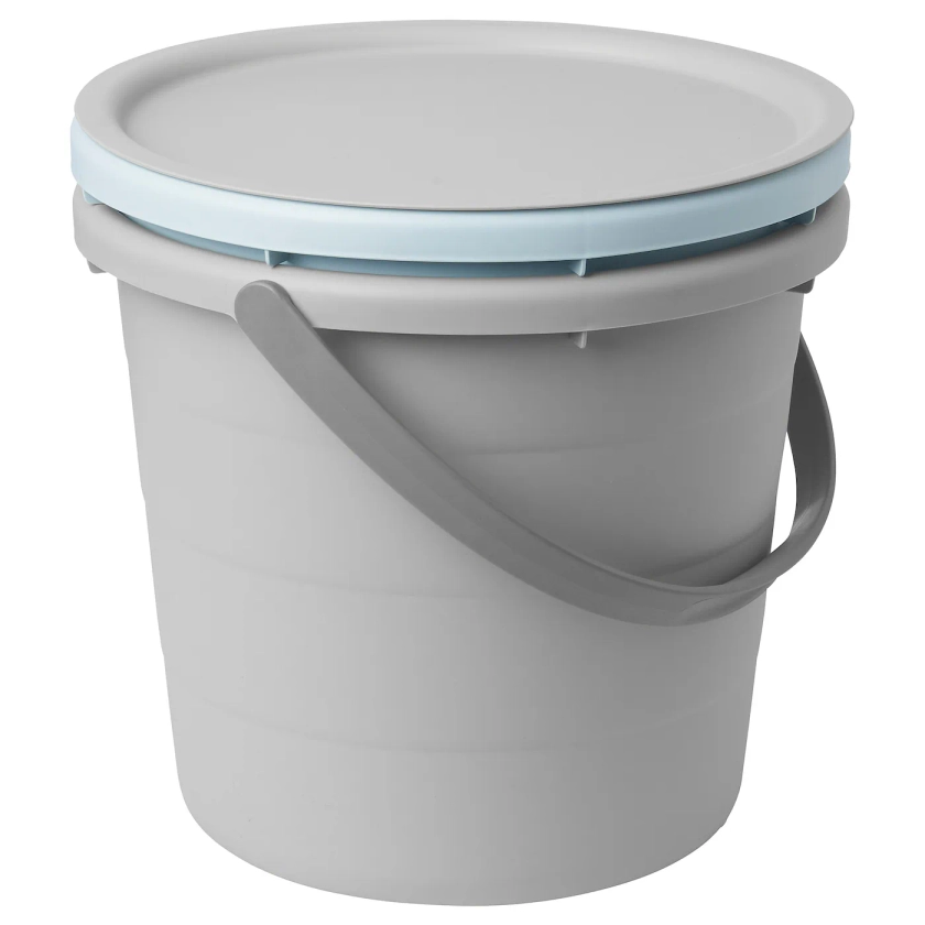 PEPPRIG 3-piece bucket set with lid - grey/blue