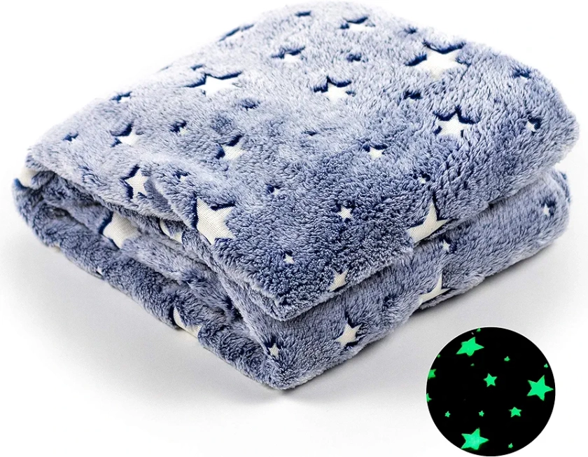 Glow in The Dark Blanket | Super Soft Cozy Galaxy Blanket for Kids & Adults | 50" x 60" | Night Sky Blue