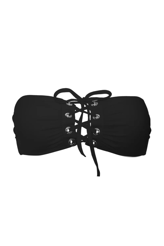 Black eyelet lace up bikini top