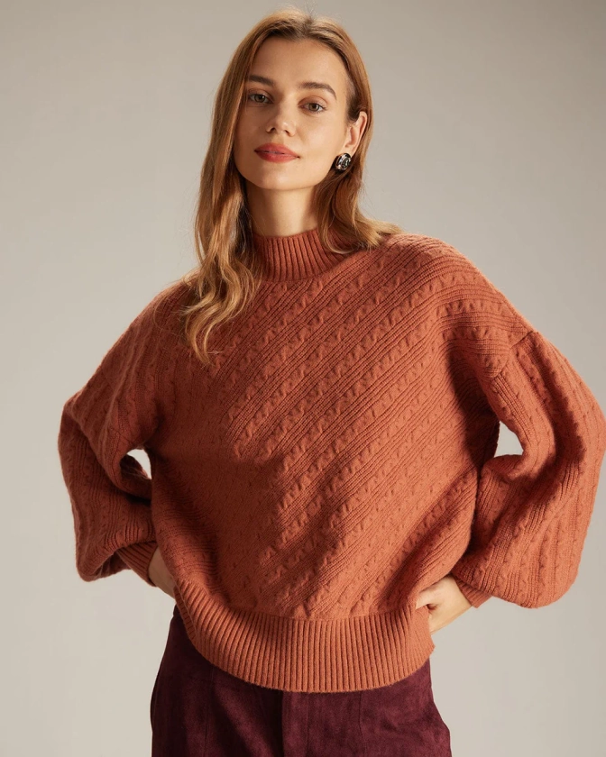 The Orange Mock Neck Drop Shoulder Sweater & Reviews - Orange - Tops | RIHOAS