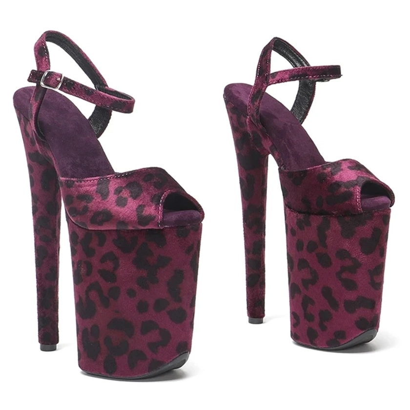 Leecabe 23CM / 9inches Leopard fashion Platform High Heels Sandals Pole Dance shoes