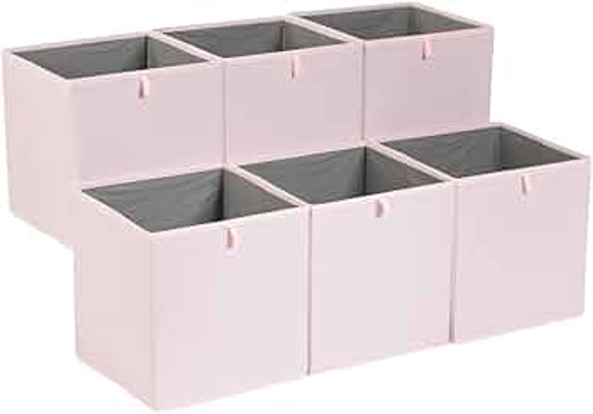 Amazon Basics Collapsible Fabric Storage Cube Organiser Bins, Pack of 6, Peony Pink, 33 x 38 x 33 cm