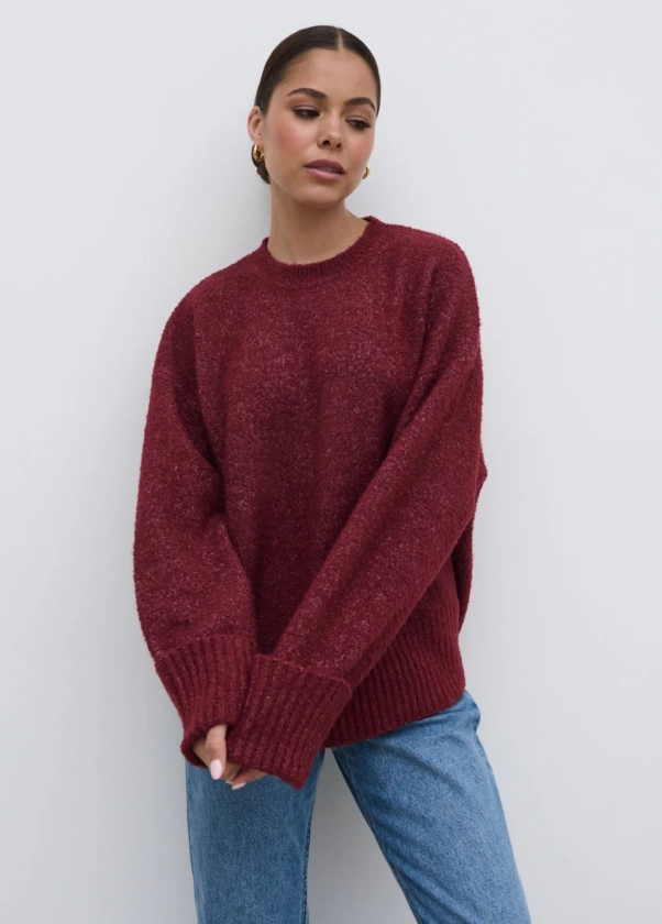 Camille Oversized Borg Knit Jumper - Burgundy