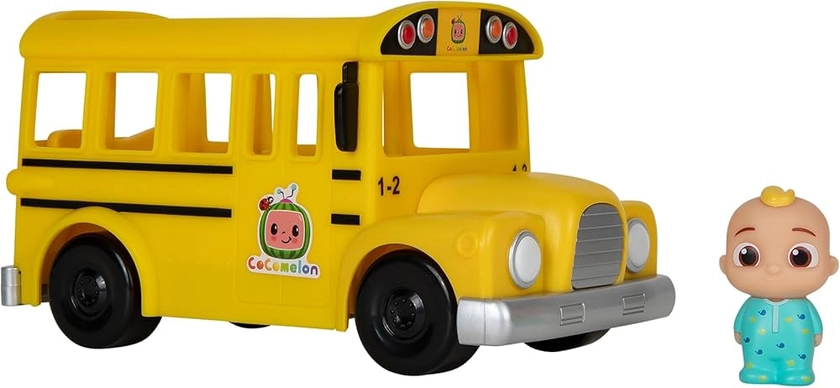 Bandai CoComelon - Bus Scolaire Musical Jaune - véhicule Qui Joue la Chanson The Wheels on The Bus et sa Figurine JJ - CMW0015