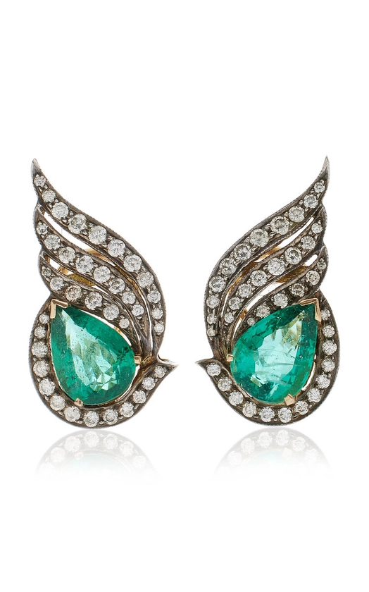 One of a Kind 18K Yellow Gold Emerald & Diamond Stud Earrings