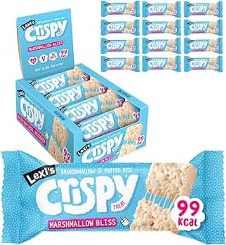 Lexi’s® 99 Calorie Marshmallow Crispy Treat Bars | Less than 100 Calories! | Gluten Free, Low Fat, Healthy Snacks | Vegetarian | Dairy Free, Nut Free | Low FODMAP| Ooey Gooey Marshmallow Bliss x12