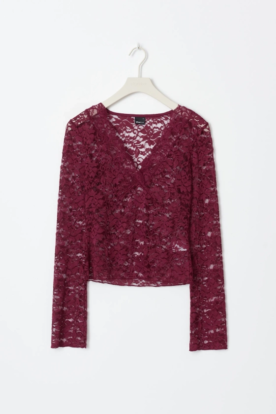 Lace top - Röd - Dam - Gina Tricot