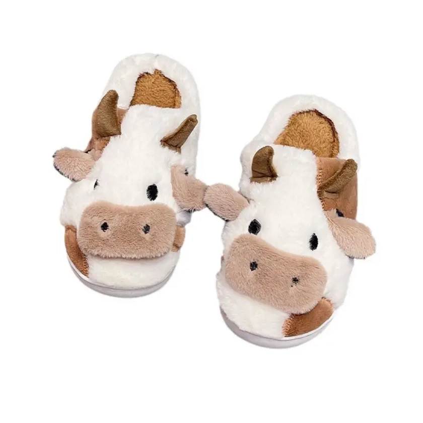 Cow Slippers For Women, Plush Animal Slippers Winter Warm Soft Slippers, Home Sliders For Indoor & Outdoor, Winter & Autumn
