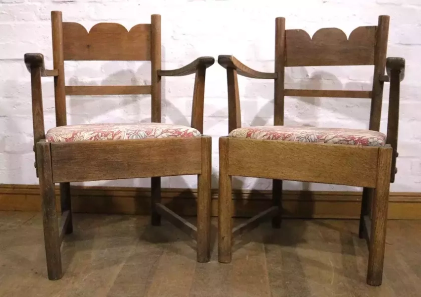 Antique Pair Of Farmhouse Oak Armchairs Rustic Fireside Chairs | Vinterior