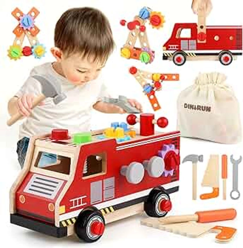 DINORUN Kids Tool Kit Wooden Toys Montessori Toys for 2 3 4 5 Year Olds Boys Girls Kids Tools Role Play Toys Toddler Toys (31Pcs)