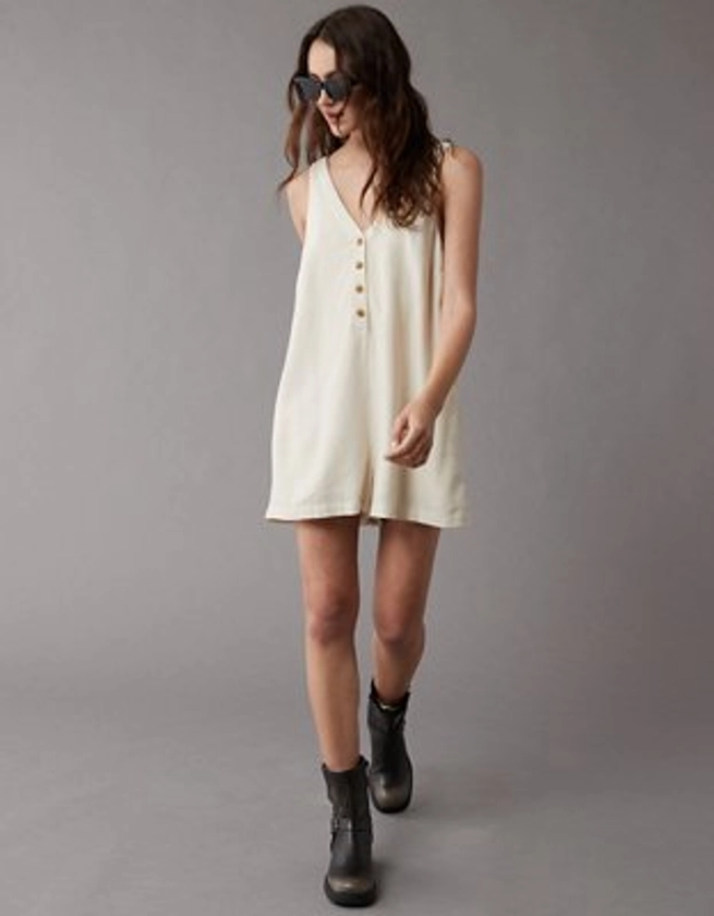 AE Button-Up Linen-Blend Romper