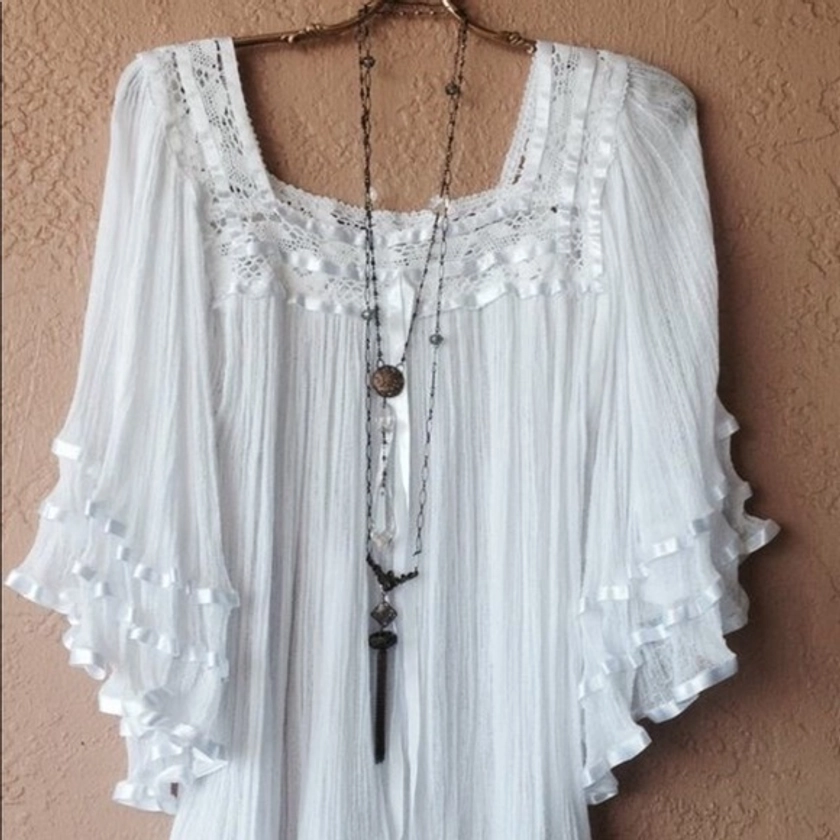 Mexican Blouse Angel Sleeve Vintage Design Boho