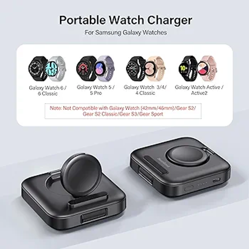 SwanScout Portable Watch Charger for Samsung Watch, 1800mAh Portable Wireless Charging Satnd for Galaxy Watch 6/5/4/3 Series