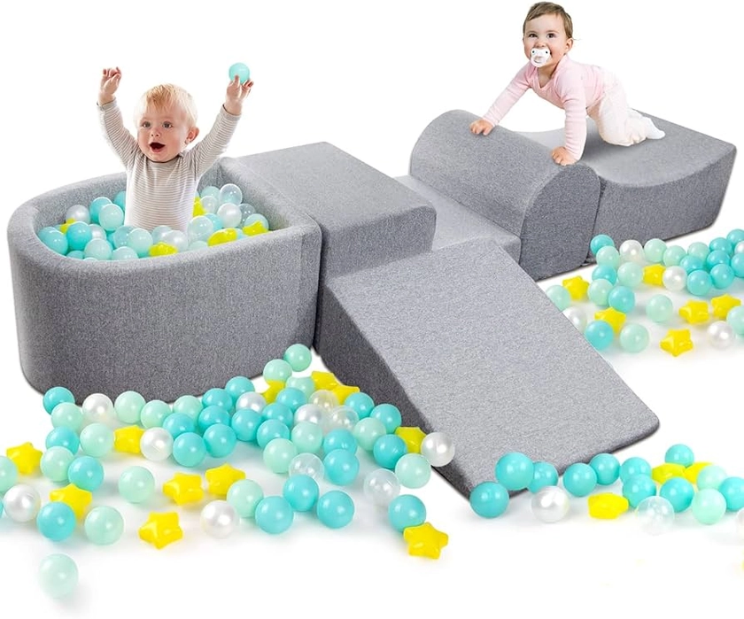 Soft Foam Climbing Blocks and Ball Pit for Toddlers - For Indoor Crawling, Sliding and Play