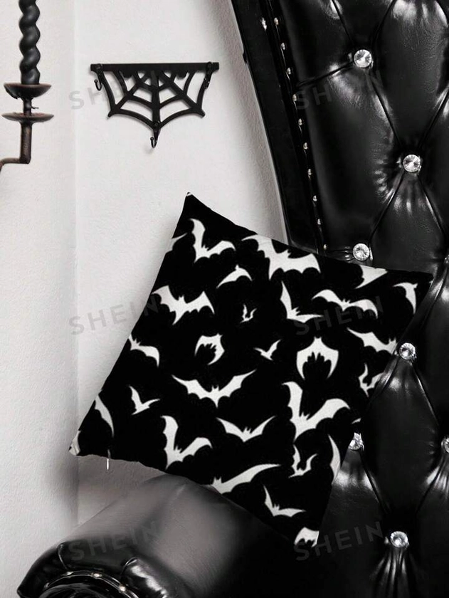 ROMWE Goth Funda de almohada de moda con patrón divertido de murciélago de Halloween