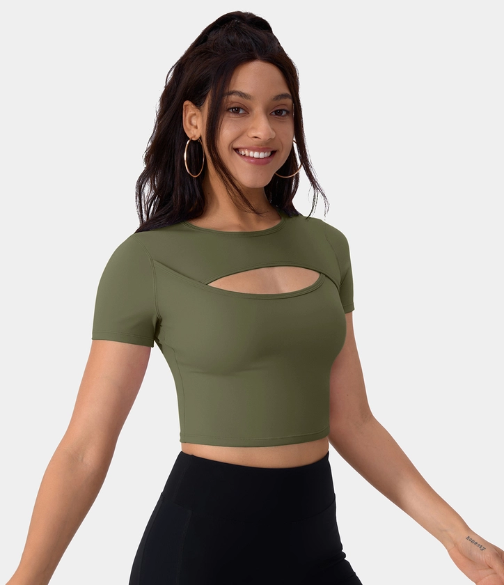 Cloudful® Round Neck Cut Out Cropped Barre Ballet Dance Sports Top