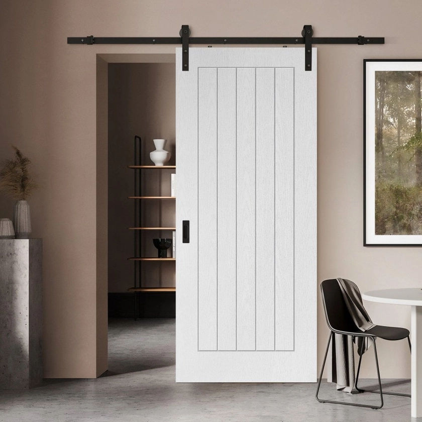 White Moulded Internal Lifestyle Farley Sliding Door - Black Face Mounted (120025)