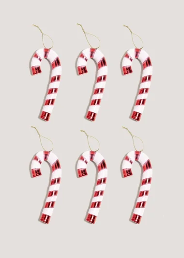 6 Pack Red Candy Cane Ornaments (14cm)